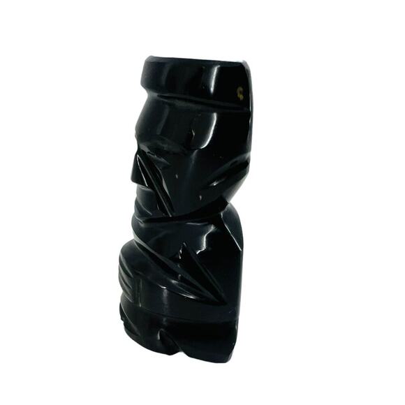 Black Onyx Obsidian Carved Statue Aztec Mayan Stone Figurines Tiki Idol - Picture 4 of 7